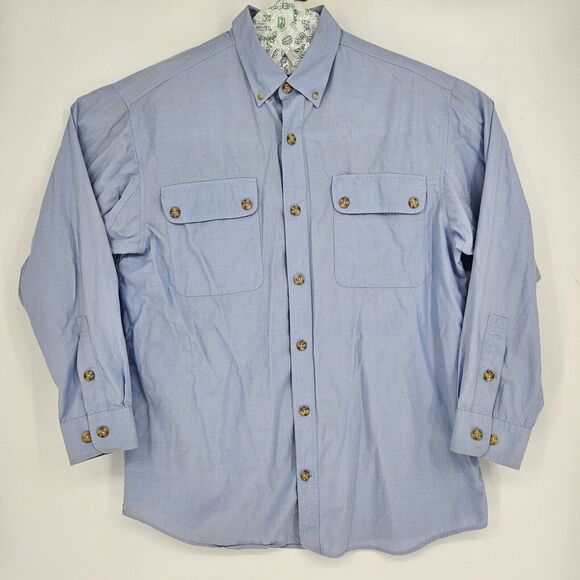 Duluth Trading Shirt Mens Large Fishing Button Down Casual Blue L Bamboo Rayon - Picture 1 of 12